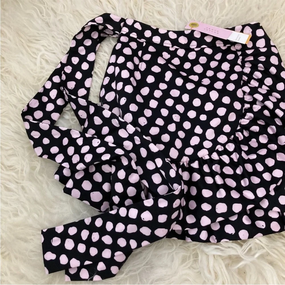 Tanya Taylor Daphne Polka Dot Flounce Ruffle Mini Skirt in Black & Pink - NWT